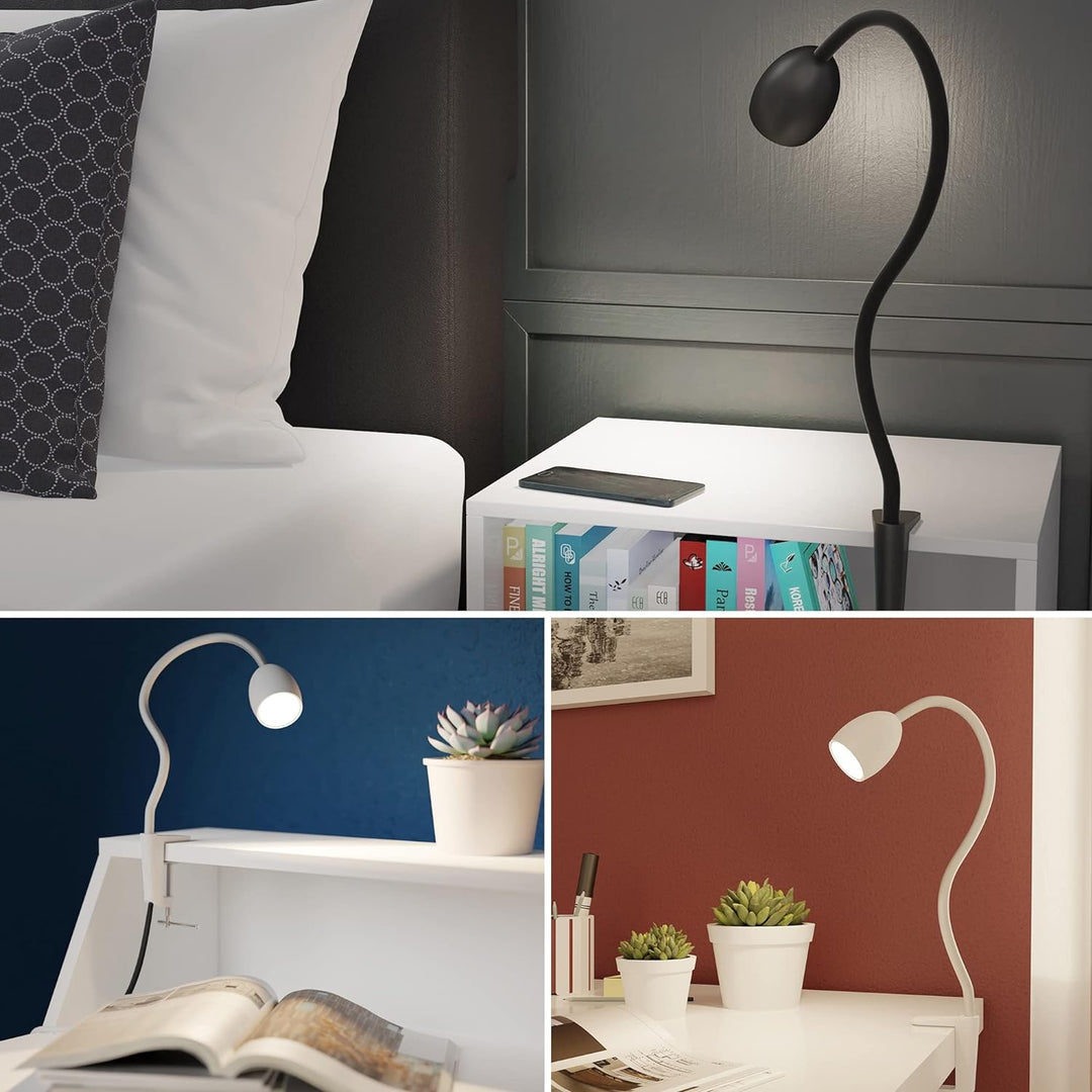 ledscom.de GU10 Klemmlampe KLUK mit Schwanenhals, schwarz inkl. GU10, warm-weiss, 6,826W je 630lm, 2