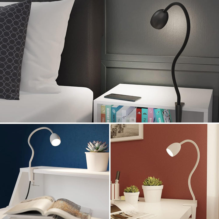 ledscom.de GU10 Klemmlampe KLUK mit Schwanenhals, weiss inkl. GU10, 3-Stufen-dimmbar, warm-weiss, W,