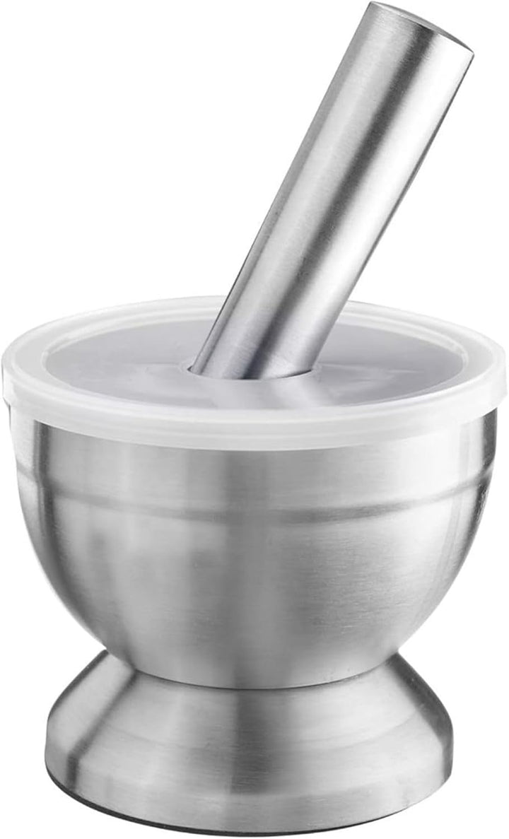 Westmark Mörser mit Deckel, Durchmesser: 10 cm, Gewicht: 0,8 kg, Mit Stössel, Rostfreier Edelstahl/K