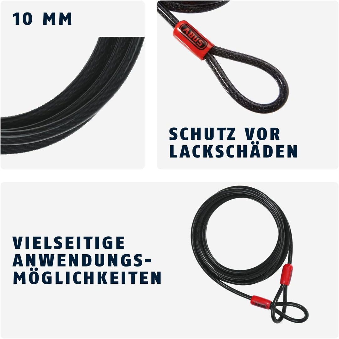 ABUS Schlaufenkabel Cobra 10 - Stahlseil mit Kunststoff ummantelt - Sicherung für Fahrrad- und Motor