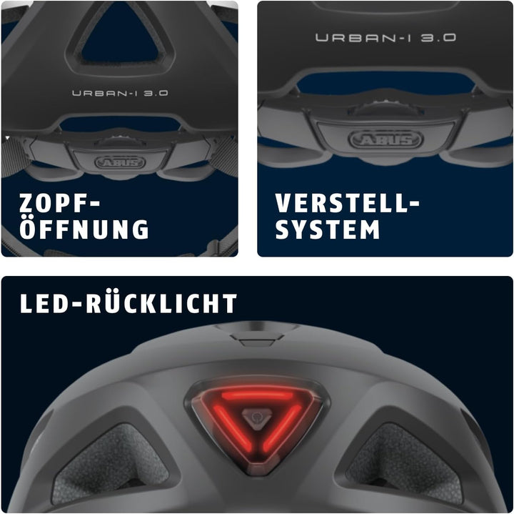 ABUS Stadthelm Urban-I 3.0 - Fahrradhelm mit Rücklicht, Schirm und Magnetverschluss - für Damen und