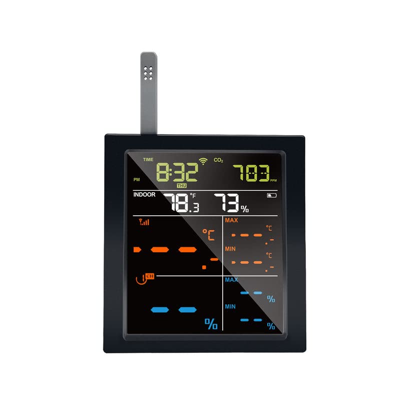 ECOWITT Funk-Wetterstation WN1821, Innenraum-LCD-Display mit CO2-Detektor, Mehrkanal-Temperatur-Feuc