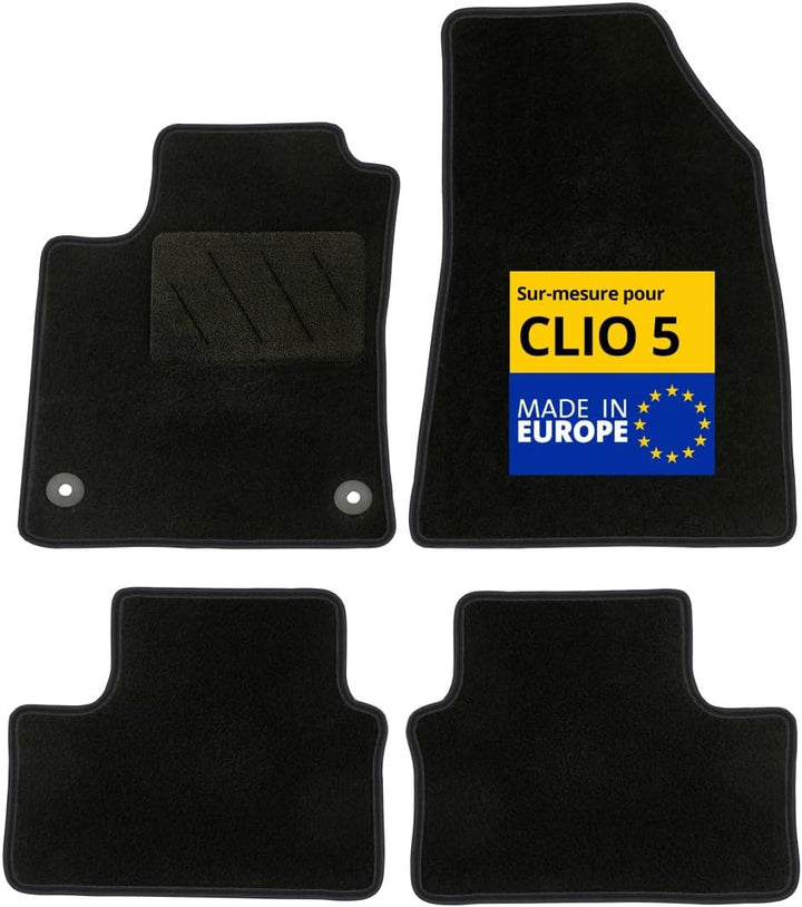 DBS - Autofussmatten - Massgeschneidert für Clio 5 - Mit Befestigungsclips - Antirutschmatten - 4 St