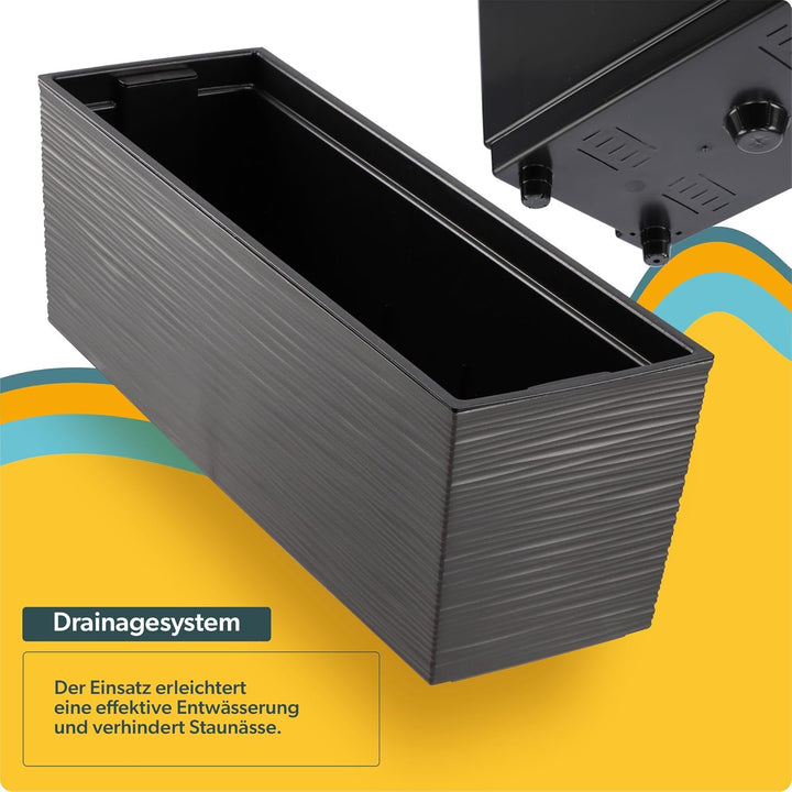 KADAX Blumenkasten aus Kunststoff, 18,5x56 cm, Pflanzkasten mit Einsatz, wetterfester Balkonkasten,