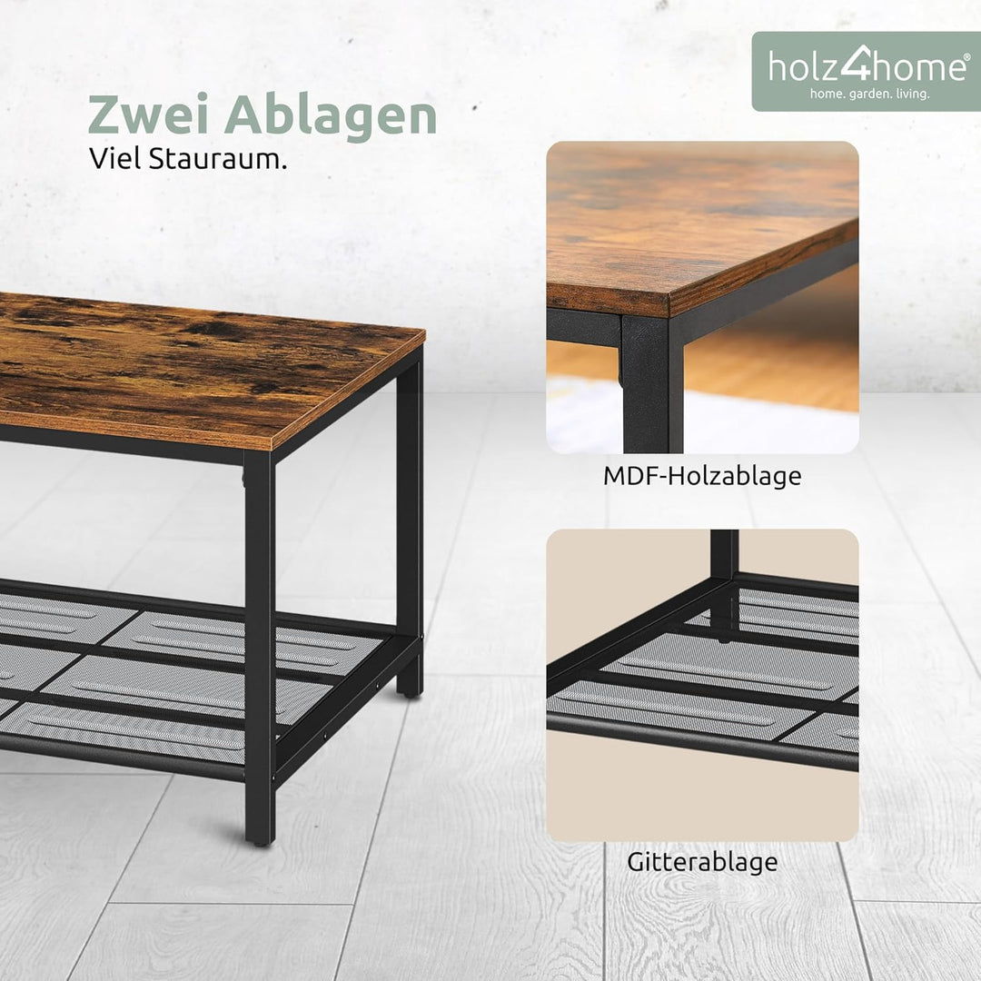 holz4home® Couchtisch Connie mit Gitterablage | 106x60x45 cm | Einfache Montage | Industrial-Look Br