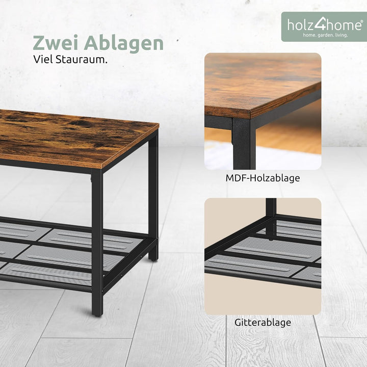 holz4home® Couchtisch Connie mit Gitterablage | 106x60x45 cm | Einfache Montage | Industrial-Look Br
