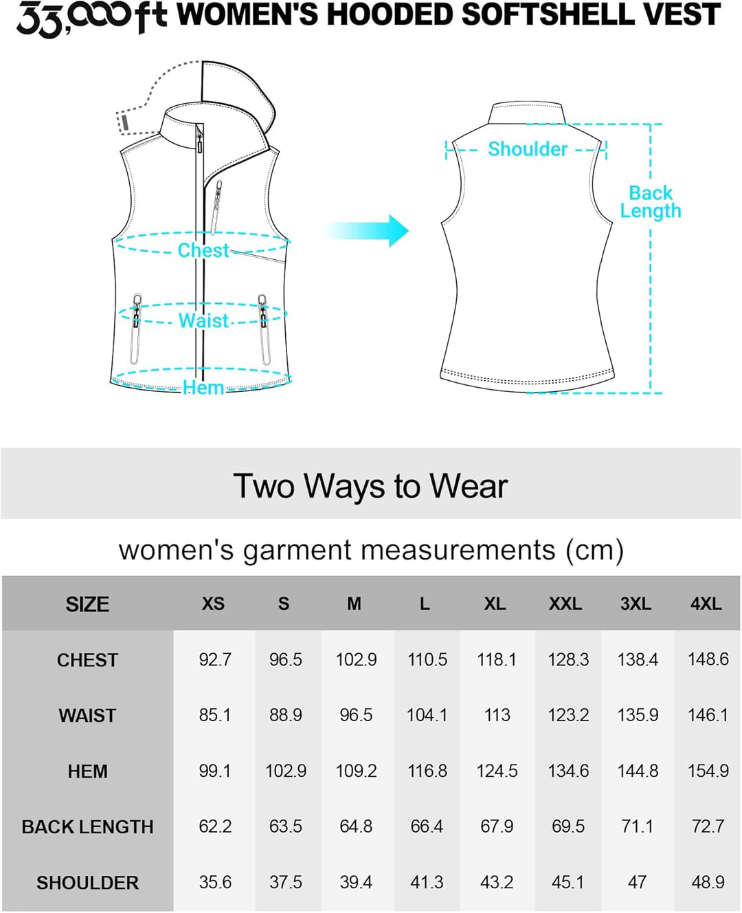 33,000ft Damen Softshell Westen mit Abnehmbare Kapuze Fleece Gefütterte Ärmellose Jacke Wasserdichte
