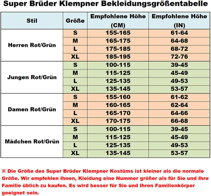 VISVIC Cosplay Kostüm Super Brothers Klempner, Kostüm mit Bodysuit, Cap und Schnurrbart, Karneval Ha