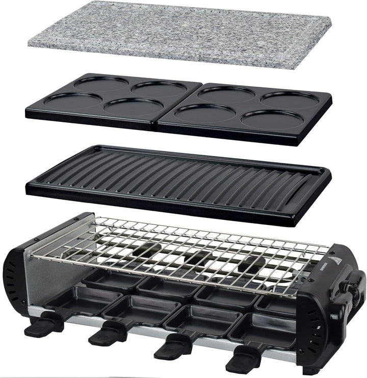Syntrox Germany Design Raclette Liestal mit 4 Grillplatten und Heissem Stein für 8 Personen Grill