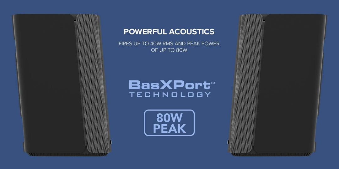 Creative T100 Kompakte 2.0-Hi-Fi-Desktop-Lautsprecher, bis zu 80W Spitzenleistung mit Bluetooth 5.0,