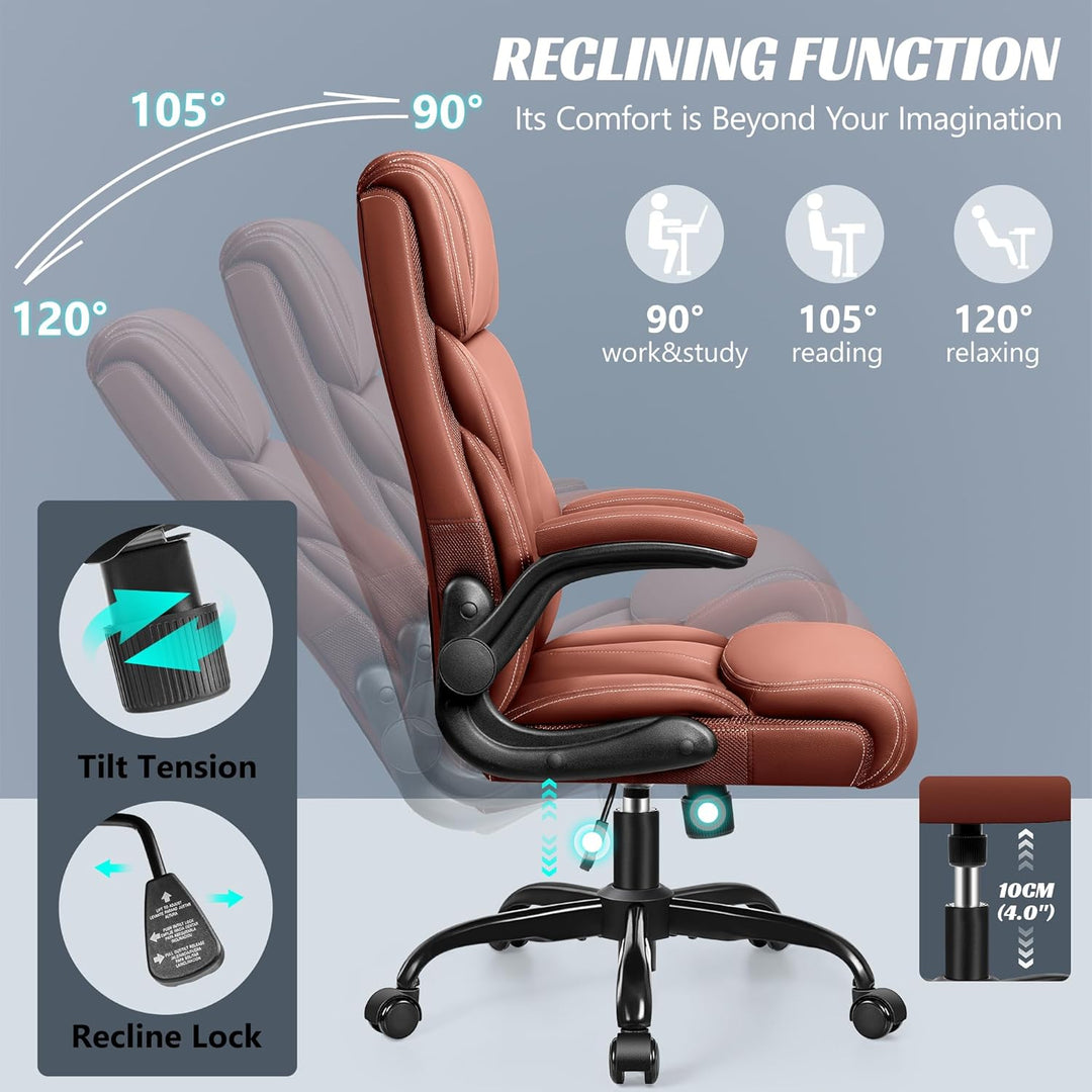 FelixKing Bürostuhl, Schreibtischstuhl Ergonomisch, Grosser und hoher Chefsessel Leder, Wippfunktion