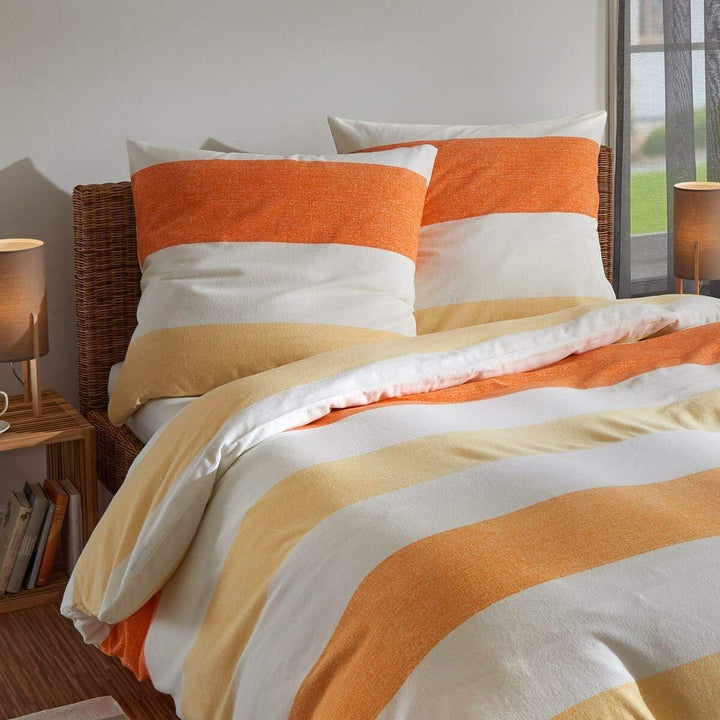 Traumschlaf Bettwäsche Biber Streifen orange 1 Bettbezug 200 x 220 cm + 2 Kissenbezüge 80 x 80 cm, 1
