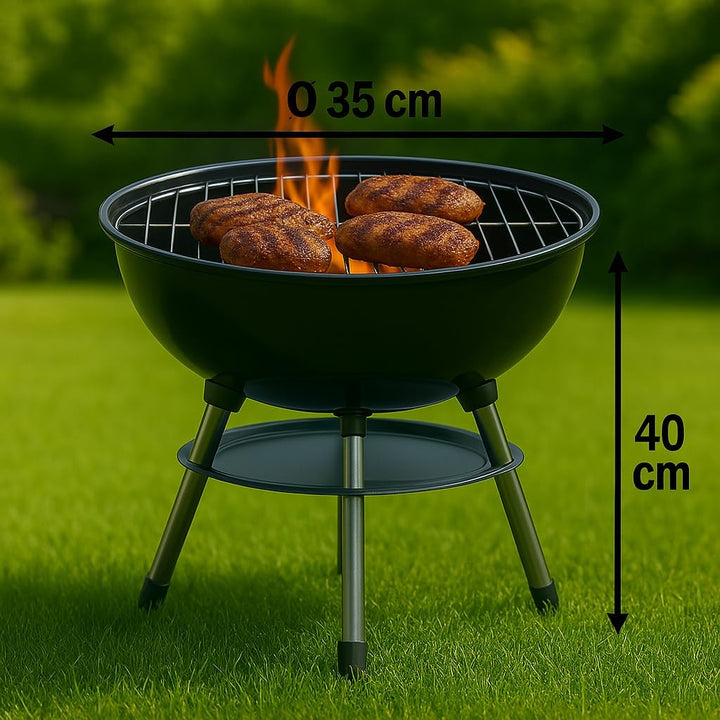 "Kompakter Kugelgrill 35 cm von Benson Garden – Tragbarer Holzkohlegrill mit einstellbarer Luftzufuh