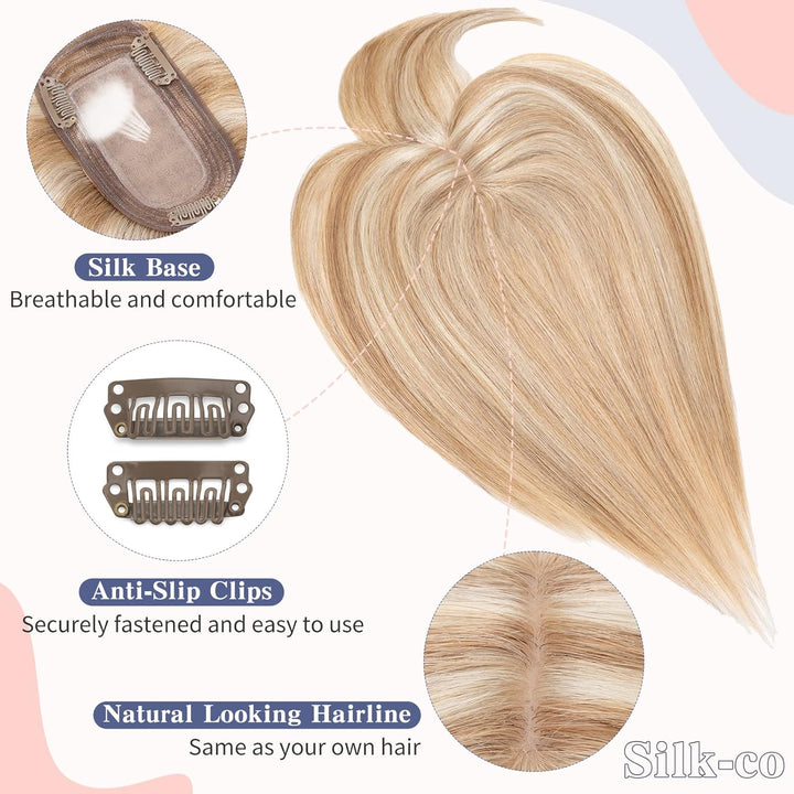 Silk-co Haarteile Echthaar Topper Extensions Echthaar Clip in Extensions Echthaar Glatt Toupet Haarv