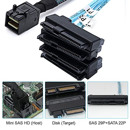 Cablecc Internes Mini SAS SFF-8643 Host auf 4 SAS 29Pin SFF-8482 Zielscheibe 6Gbps Datenserver Raid