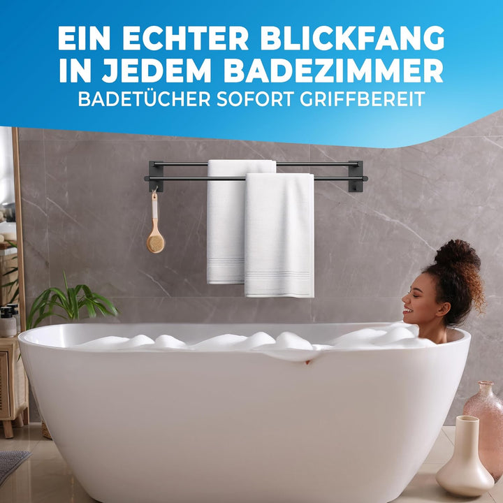 LOBUXยฎ - Handtuchhalter ohne bohren schwarz โ 80cm, Edelstahl rostfrei โ Handtuchhalter Bad doppelt,