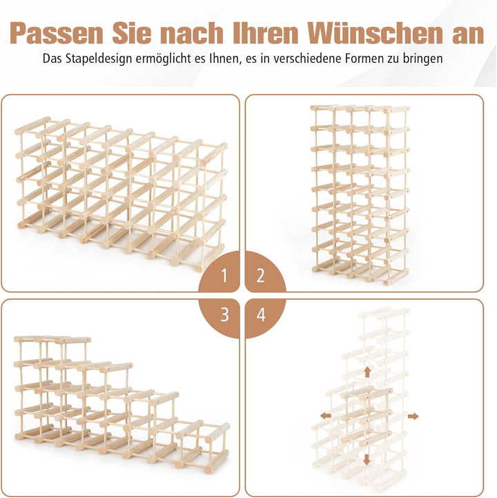 COSTWAY Weinregal Holz, Flaschenständer für 36 Flaschen, Weinständer frei kombinierbar, Flaschenhalt