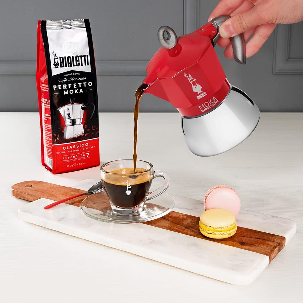 Bialetti - Moka Induction, Kanne, Geeignet für Alle Herdarten, 6 Tassen Espresso (280ml), Rot 6 Tass