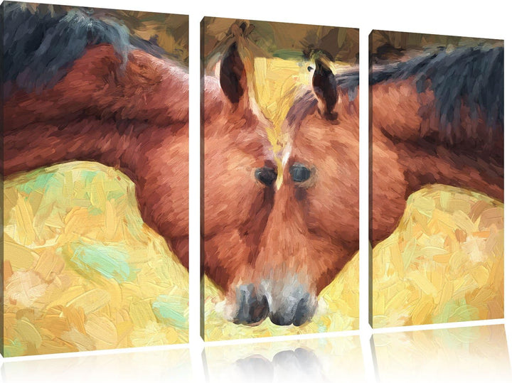 Pixxprint Zwei schmusende Pferde Kunst als Leinwandbild/Grösse: 3 Teilig (120x80 cm) cm/Wandbild/Kun