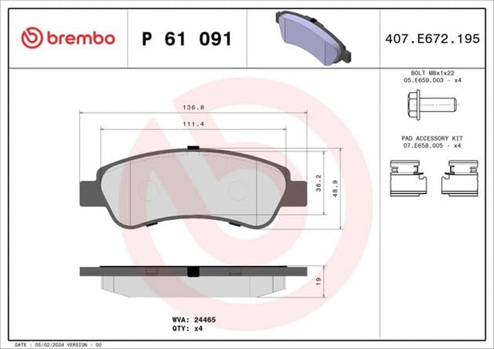 Brembo P 61 091 Bremsbelagsatz, Scheibenbremse - (4-teilig)
