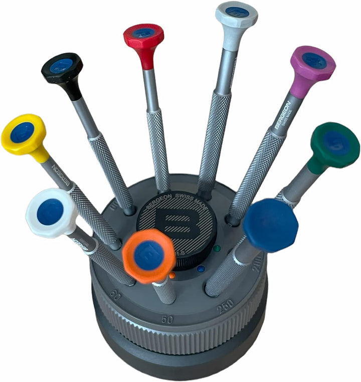 BERGEON 31081-S09 Set mit 9 Schraubendrehern mit eloxiertem Aluminiumgehäuse 0,50 bis 2,50 mm Uhrenr
