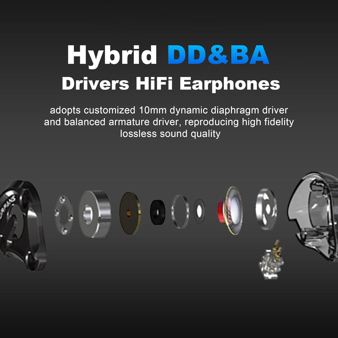 Hmusic IEM Kopfhörer, HiFi Kabelgebundene Kopfhörer, Hi-Res Verlustfrei DD+BA Treiber In-Ohr-Kopfhör