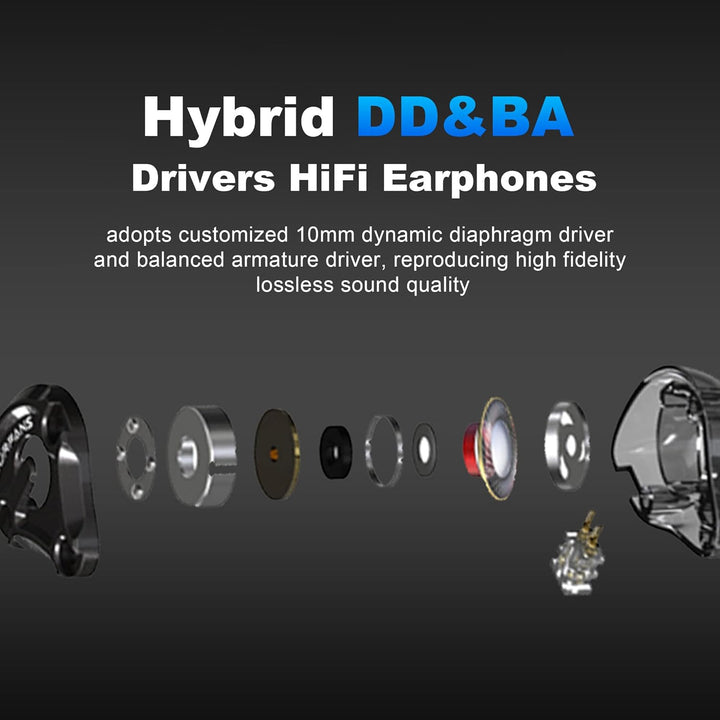 Hmusic IEM Kopfhörer, HiFi Kabelgebundene Kopfhörer, Hi-Res Verlustfrei DD+BA Treiber In-Ohr-Kopfhör