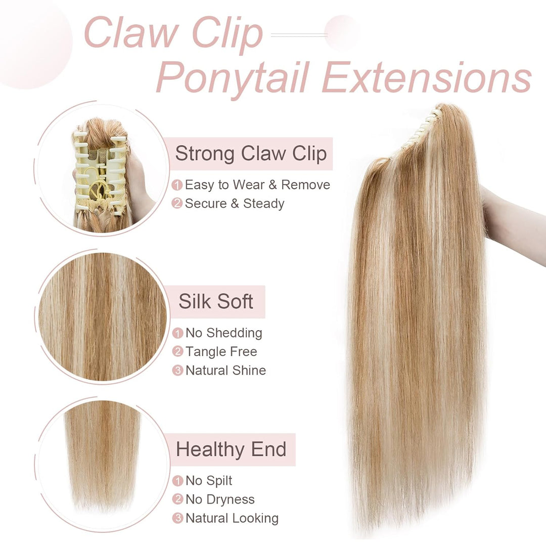 Silk-co Pferdeschwanz Extensions Echthaar Haarteile Echthaar Glatt Zopf Haarverlängerung Claw Haarte