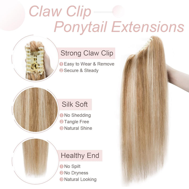 Silk-co Pferdeschwanz Extensions Echthaar Haarteile Echthaar Glatt Zopf Haarverlängerung Claw Haarte