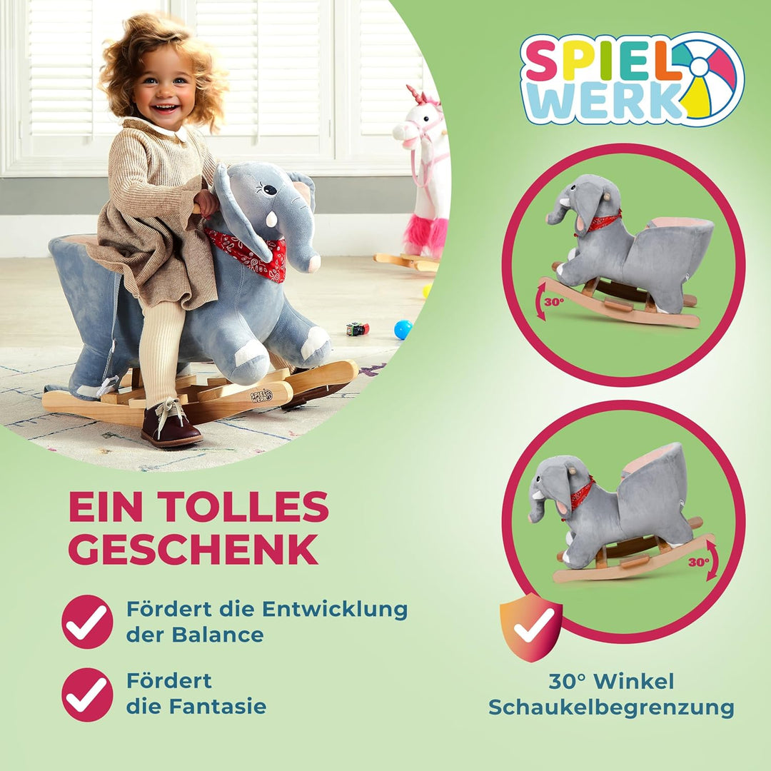 DEUBA® Schaukelelefant Schaukeltier Plüsch Schaukel Wippe Pferd Einhorn Kinder Baby Spielzeug Sound-