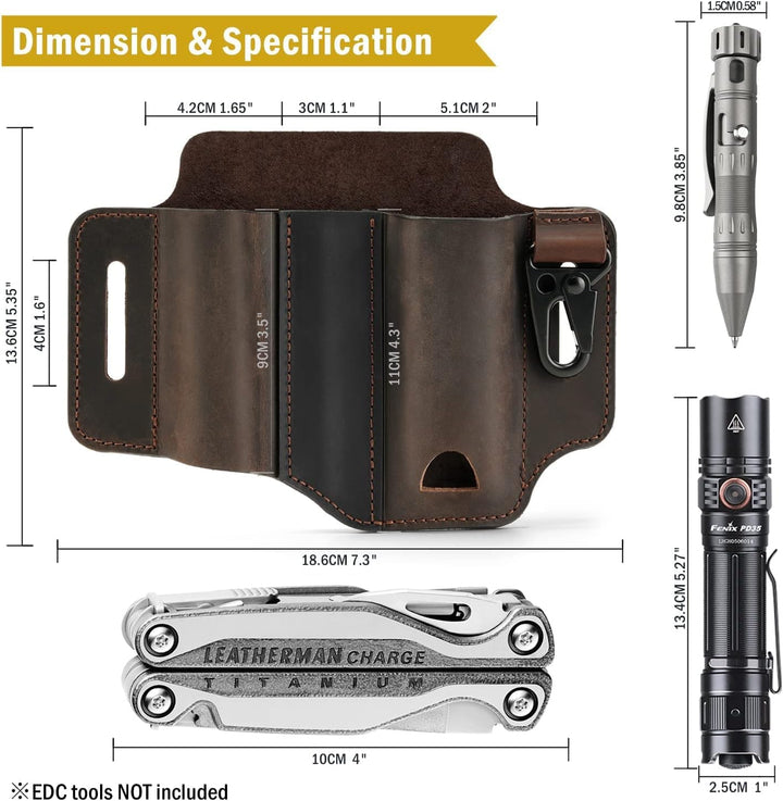VIPERADE PJ29 EDC Lederscheide, Multitoolscheide/Werkzeuge Holster/Messergürtelscheide/Taschenlampen