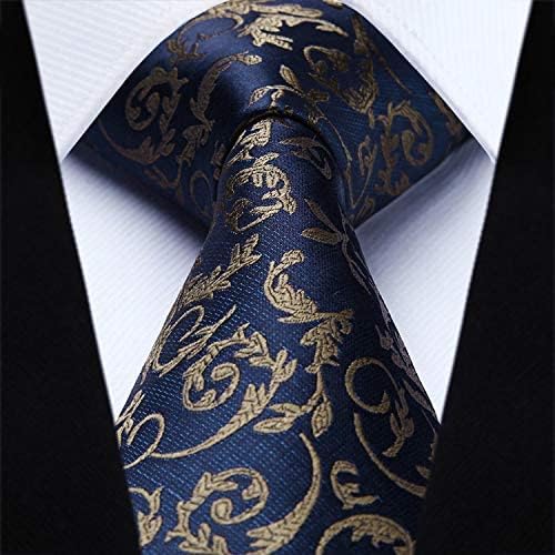 HISDERN Herren Weste Paisley Floral Jacquard Krawatte Einstecktuch Taschentuch Weste Anzug Set M Nav