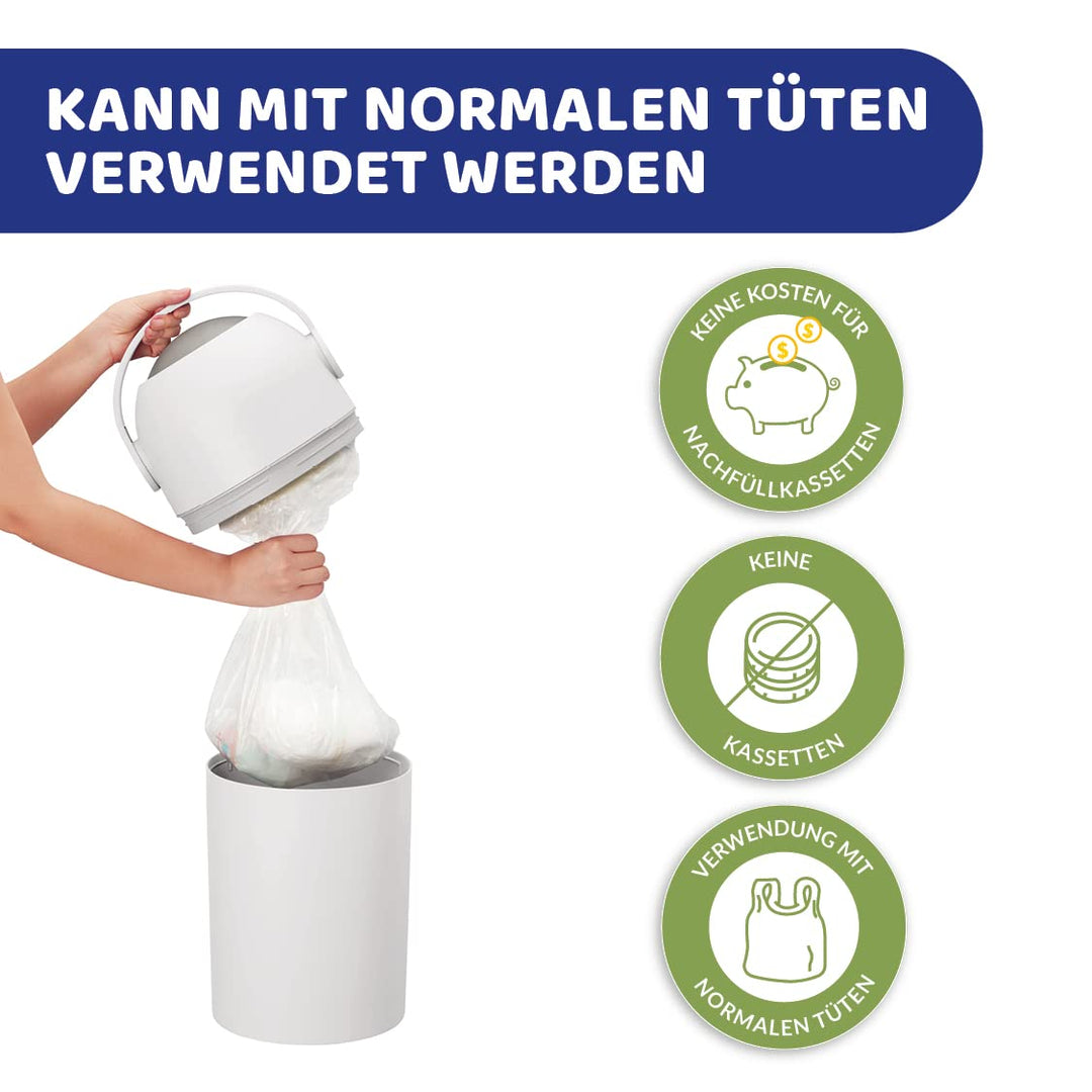 Chicco Windeleimer Odour Off, geruchsdichtes System, platzsparender Baby Windeleimer mit Deckel, ein
