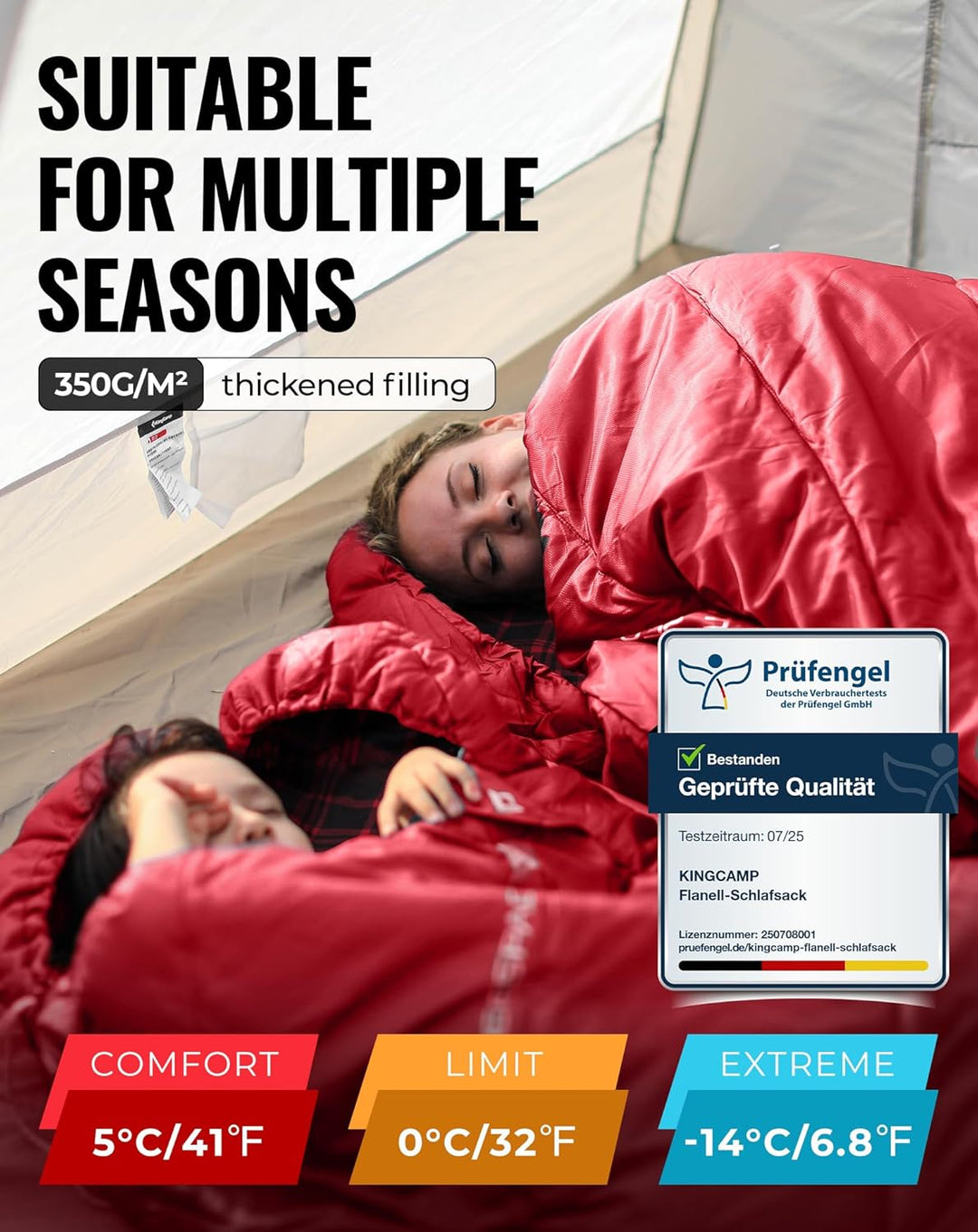 KingCamp XXL Schlafsack Campingschlafsack 3 Jahreszeiten Übergrösse für Erwachsene Outdoor Rucksackr