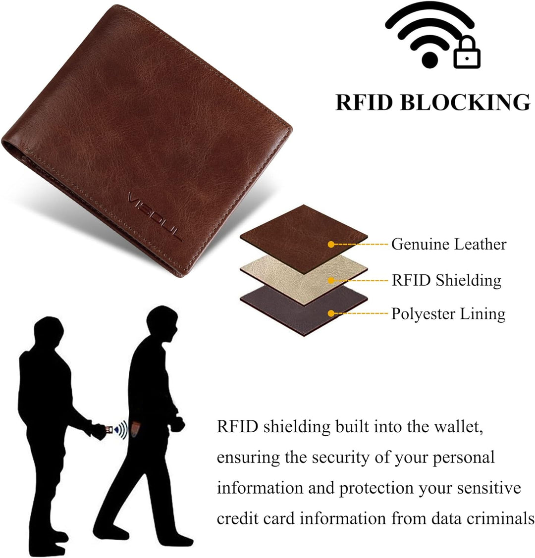 VISOUL Leder Geldbörse Herren mit ID-Fenster & RFID Schutz I Echtleder Geldbeutel für Männer I Porte