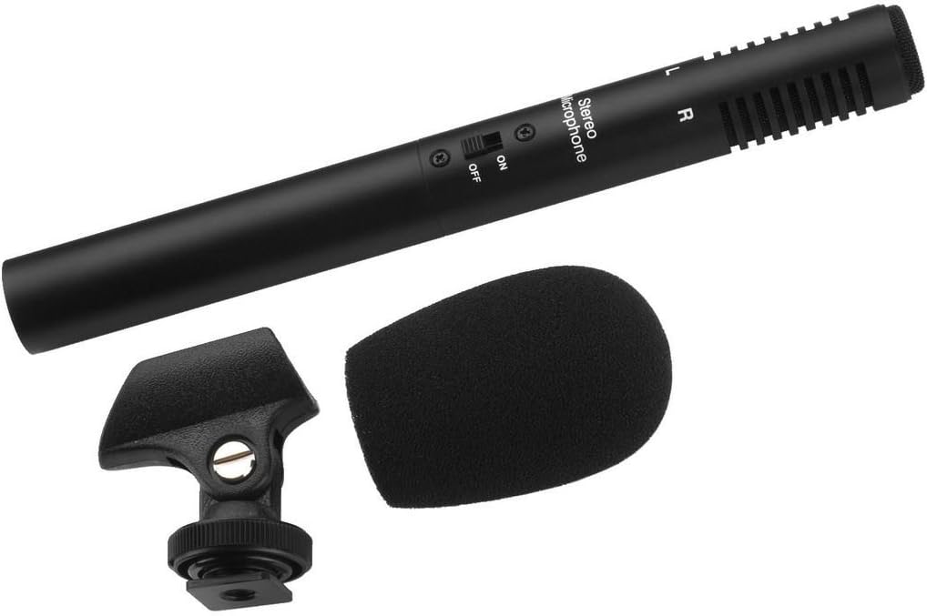 MONACOR ECM-600ST Elektret-Stereo-Mikrofon für den Einsatz mit Videokameras, schwarz