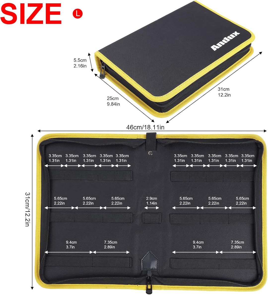 Andux Zone Werkzeugsätze Reissverschluss Aufbewahrungstasche für Werkzeugkoffer WJSNB-02 (Gelb,L) Ge