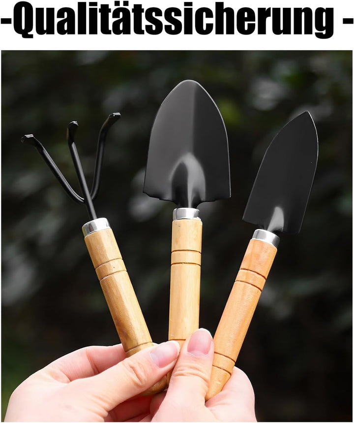 Mini Gartengeräte 3 Stück Set, 3 Stück Sukkulenten Gartengeräte, Holzgriff Handheld Mini Kelle, Scha