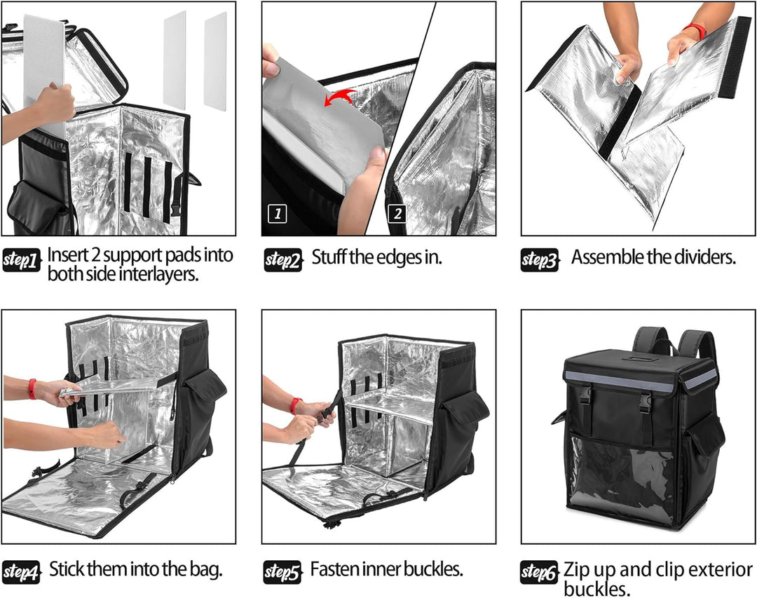 Trunab Food Delivery Rucksack Schwarz, Isolierte Kühltasche Lebensmittel Transport, Öffnendes Oberte