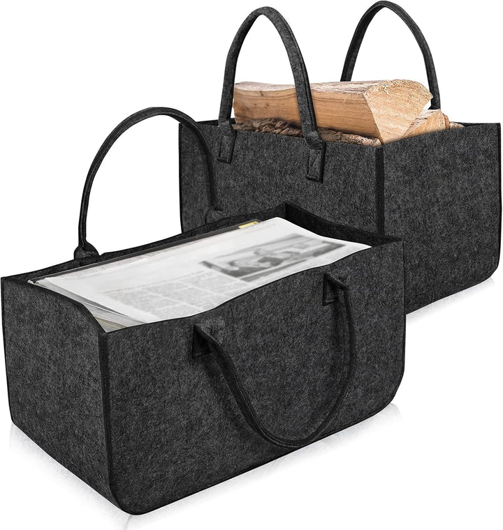 UISEBRT 4 Stück Kaminholztasche Filz, Filztaschen Shopper mit Tragegriffen, Kaminholzkorb Filztasche