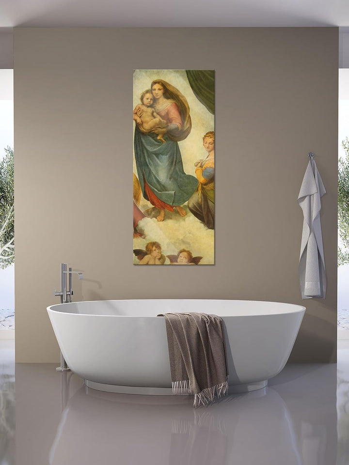 Glasbild Panorama | Wandbild aus Echtglas | Raffael - Sixtinische Madonna | 100x40 cm | inkl. Aufhän