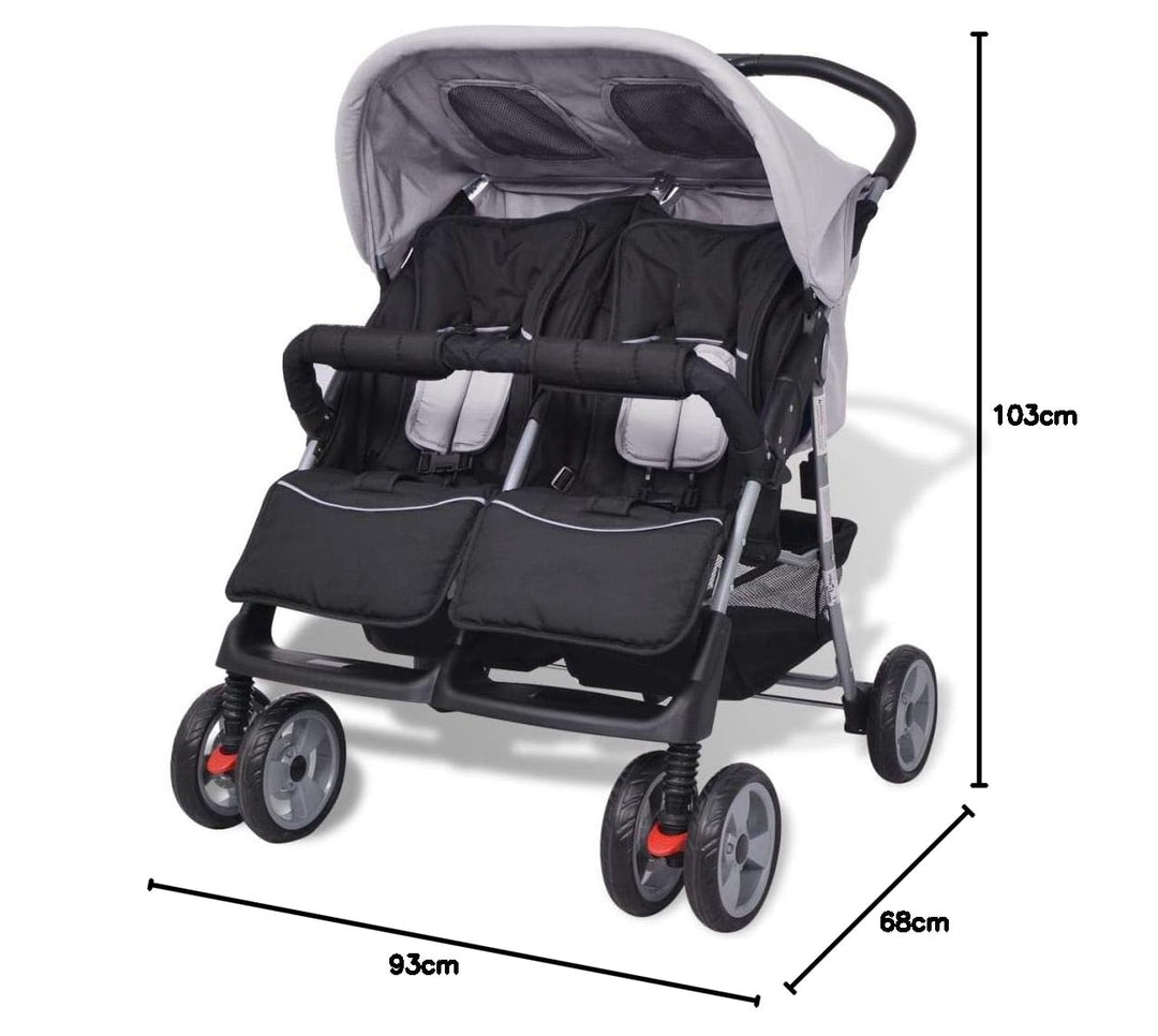 yorten Baby Zwillingswagen Klappbar mit Regenschutzhaube aus Stahl und Oxfordgewebe Rückenlehne Vers