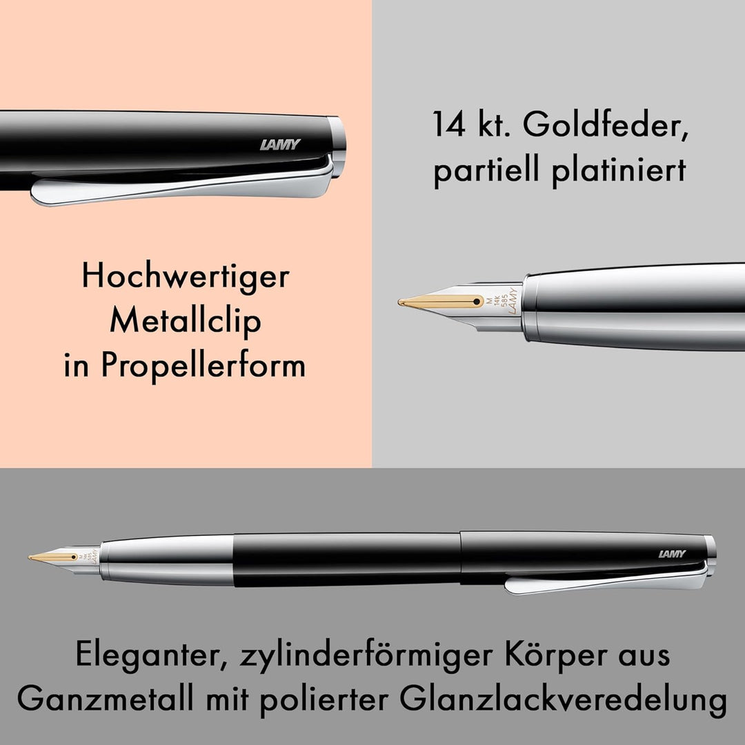 LAMY studio Füllhalter 068 - Füller aus Edelstahl in schwarzem Lack-Finish mit einem polierten Edels