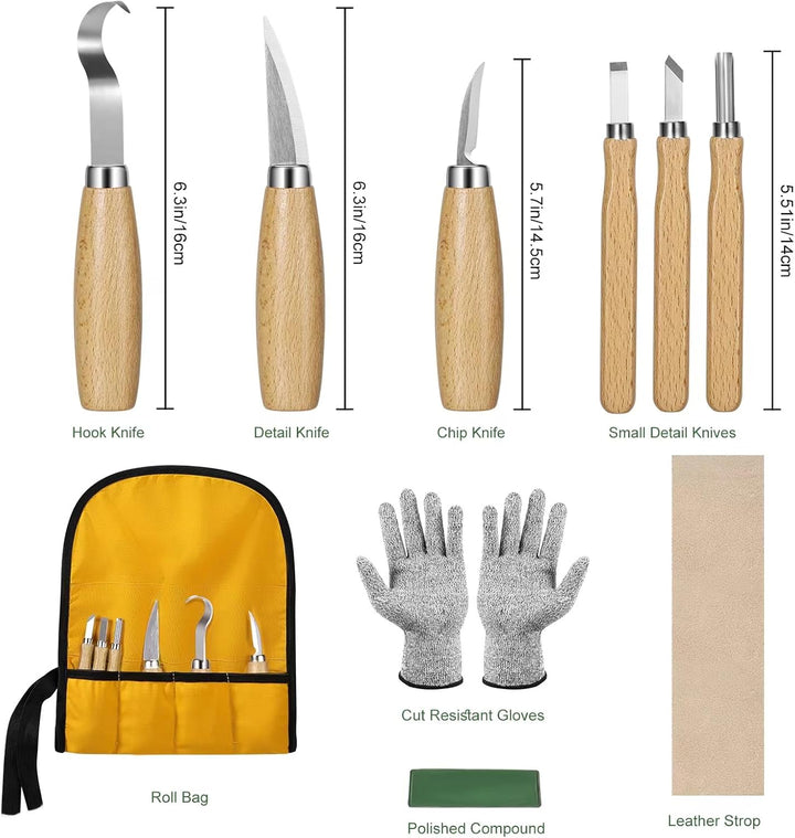 Holzschnitzwerkzeuge Set, 10 in 1 Schnitzset für Erwachsene, Kinder, Anfänger, Holz Schnitzen Set mi