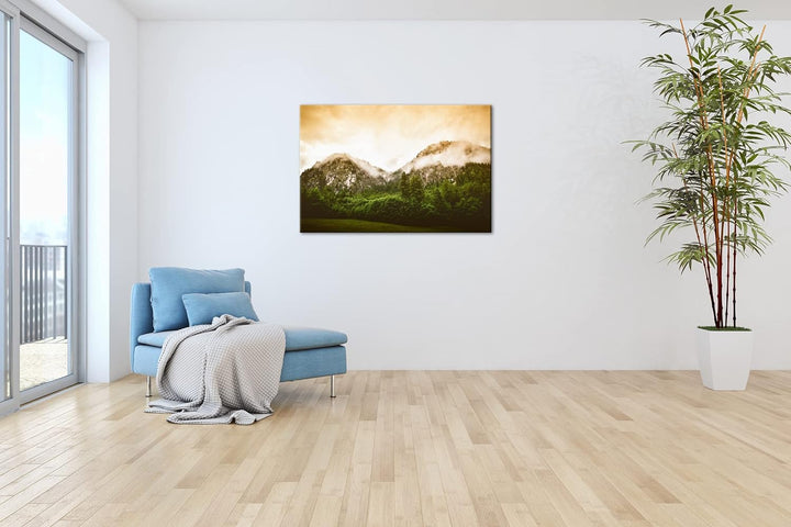 deyoli Nebel bedeckte Berge Format: 80x60 als Leinwand, Motiv fertig gerahmt auf Echtholzrahmen, Hoc