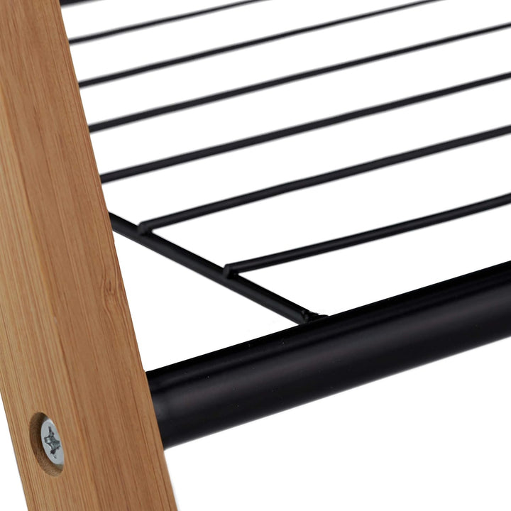 Relaxdays Handtuchhalter stehend, 4 Handtuchstangen, Badablage, Metall, Bambus, HBT 87 x 60,5 x 37,5