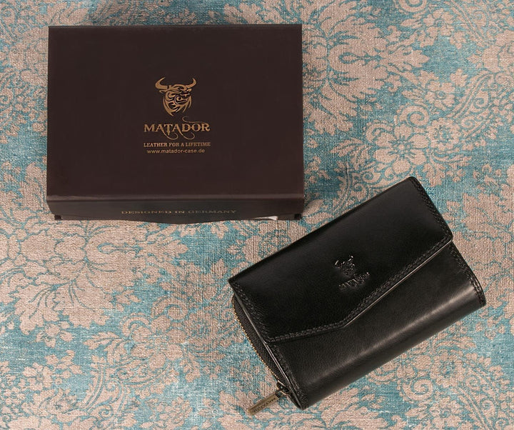 MATADOR RFID Blocker Leder Portemonnaie Damen Gross | Geldbeutel Portmonee Damen mit Geschenk-Box |
