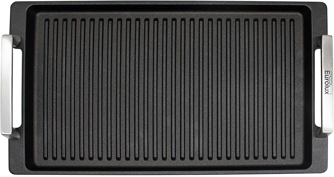 Eurolux geriffelte Grillplatte 41 x 24 cm - induktive vollflächig gerillte Servierplatte Aluguss bes