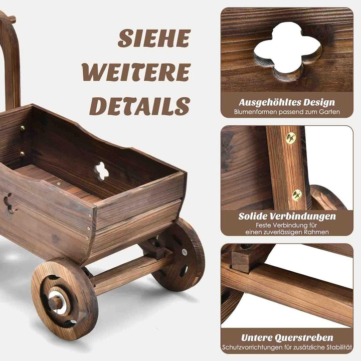 COSTWAY Blumenwagen Holz, Pflanzwagen mit Rädern und Griff, Pflanzkasten mit Abflussloch, Pflanztopf