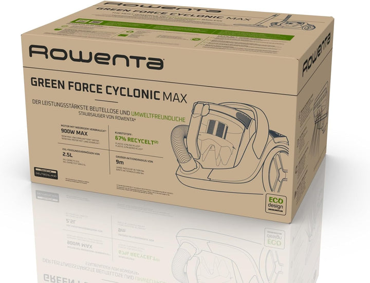 Rowenta Green Force Cyclonic Max | RO7B12 | Bodenstaubsauger ohne Beutel | 73 Dezibel | 2.5 Liter |